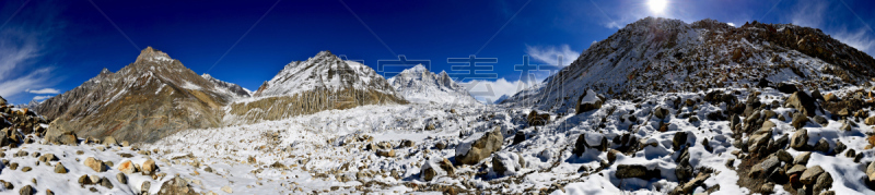 喜马拉雅山脉,全景,天空,水平画幅,雪,无人,户外,白色,山,冰河