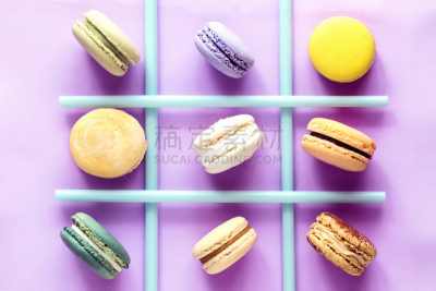 蛋白杏仁饼,色彩鲜艳,多样,井字游戏,静物,高视角,夏天,甜点心,想法,白色
