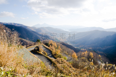 福岛县,蜿蜒,湖,福岛里,秋天,日本,万代山,山谷,天空,布希曼族