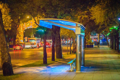 夜晚,公共汽车站,泰国,路,曼谷,交通堵塞,数字2,2017年,色彩鲜艳,寂寞