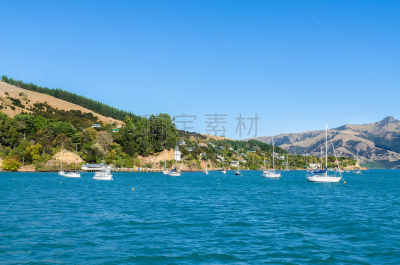 新西兰,akaroa,新西兰南岛,水,天空,美,新的,水平画幅,无人,海港