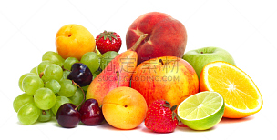 水果,堆,白色,分离着色,清新,小吃,梨,多样,樱桃,葡萄