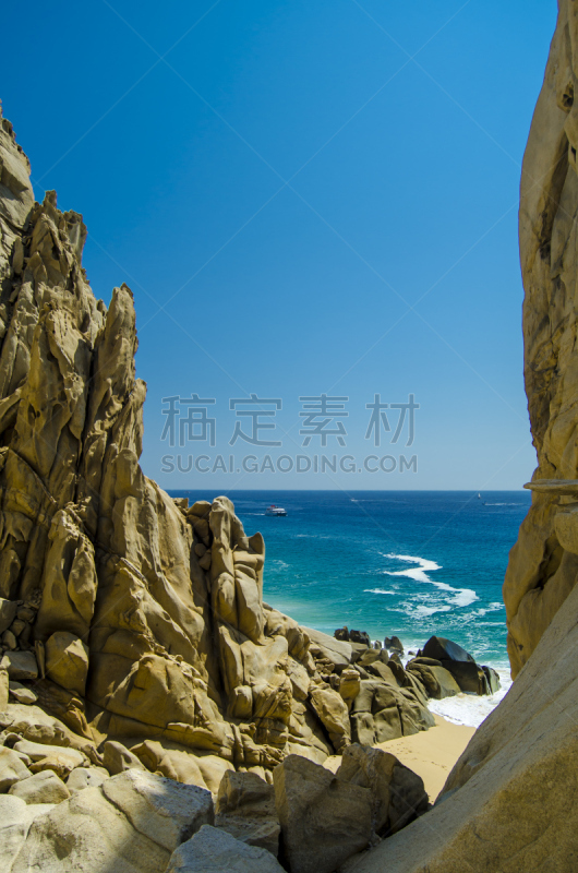 岩层,爱人海滩,圣路卢卡斯,下加利福尼亚半岛,地质学,墨西哥,西班牙,垂直画幅,水,天空