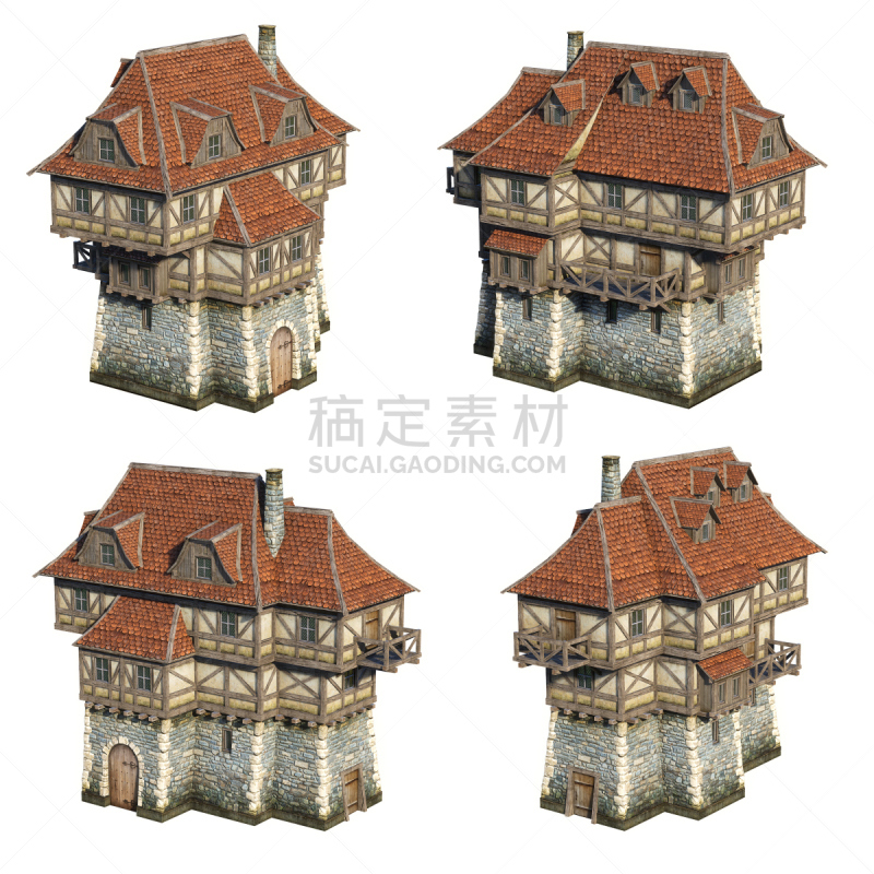 绘画插图,三维图形,房屋,中世纪时代,艺术,无人,古老的,卡通,居住区,非凡的