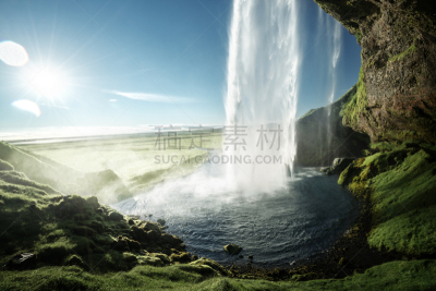 瀑布,夏天,冰岛国,水,天空,美,水平画幅,云,无人,户外