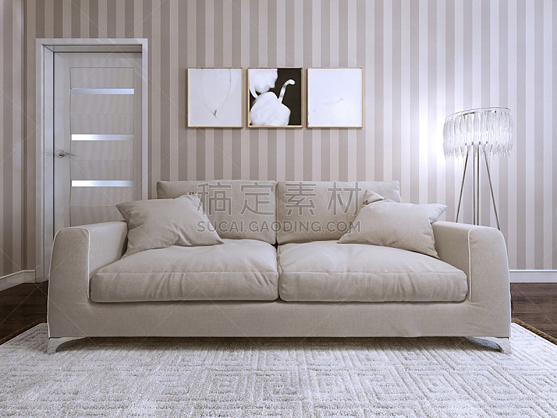 家具,现代,沙发,褐色,水平画幅,纺织品,无人,天花板,架子,地毯