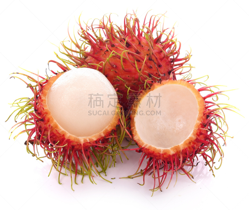红毛丹,水果,白色背景,红色,坚果壳,水平画幅,无人,维生素,特写,泰国