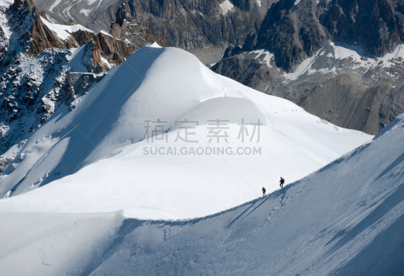 山脊,狭窄的,徒步旅行,冰河,勃朗峰,布朗峰山谷,上萨瓦,水平画幅,雪,户外