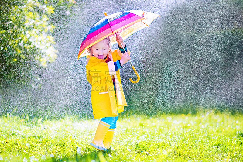 伞,雨,进行中,乐趣,幼儿,自然美,雨衣,水坑,防水服,太阳