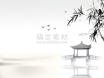 绘画作品,传统,黑白图片,寺庙,中国,凉棚,绘画插图,无人,鸟类,墨水