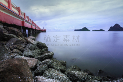 泰国,海景,巴蜀,蓝色,塔,码头,居住区,海湾,伸展,钓鱼