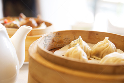 点心,馄饨,中式小笼包,茶壶,中国茶,广州,饺子,特写,选择对焦,水平画幅