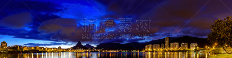 夜晚,全景,城市天际线,里约热内卢,水,天空,美,水平画幅,云,无人