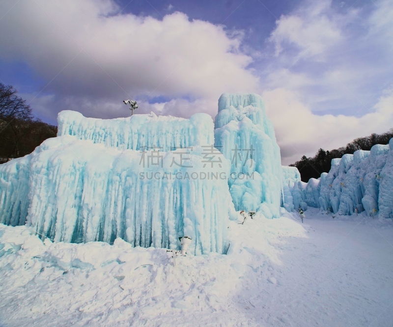 传统节日,湖,千岁,北海道,旅游目的地,水平画幅,雪,无人,蓝色,击倒