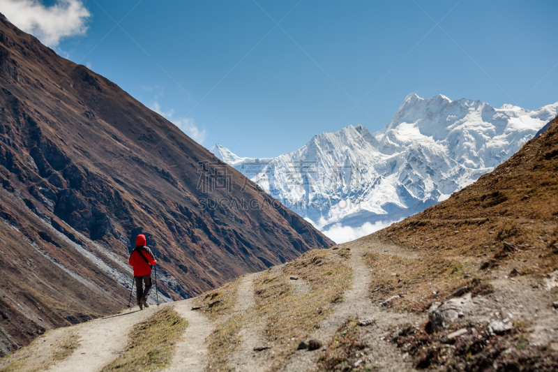 尼泊尔,徒步旅行,电路板,天空,水平画幅,山,雪,户外,草,冬天