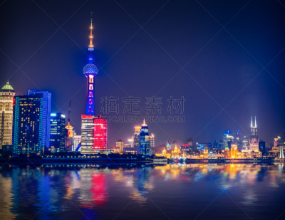 夜晚,上海,办公室,水,天空,水平画幅,无人,户外,浦东,滨水