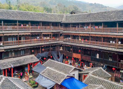 客家族,蒂卢,圆形,水平画幅,乡村,高动态范围成像,福建省,建筑外部,户外,房屋