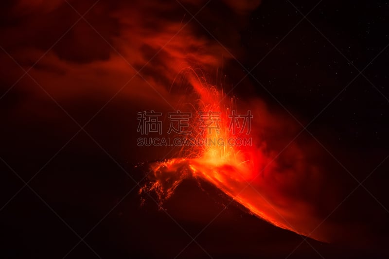 通古拉瓦火山,灰,熔岩,火山碎屑流,鲍诺什,喷气孔,地震,南美,水平画幅,夜晚