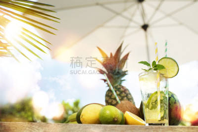 盖比丽娜酒,鸡尾酒,热带水果,菠萝,薄荷叶,巴西,古巴,院子,加勒比海地区,莫吉托