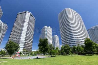 横滨,公寓,摩天大楼,横滨高速铁路,建筑外部,天空,公园,水平画幅,墙,无人