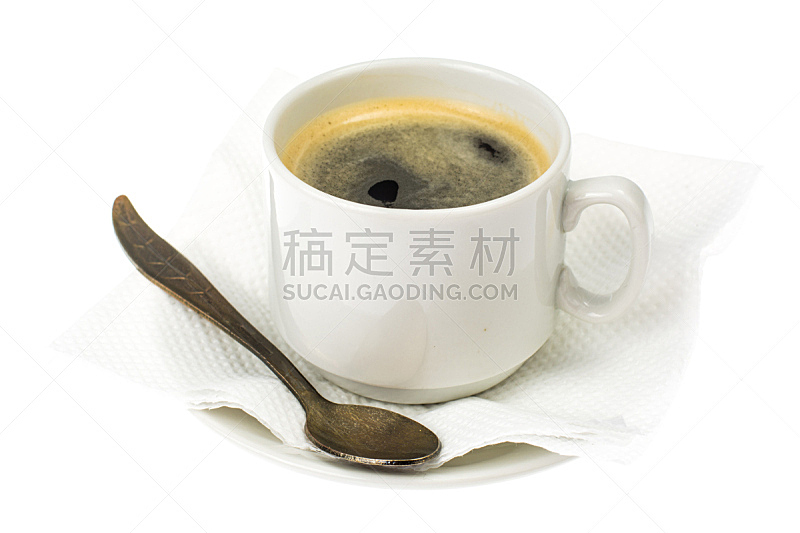 一个物体,杯,浓咖啡,分离着色,白色背景,烤咖啡豆,褐色,芳香的,水平画幅,能源