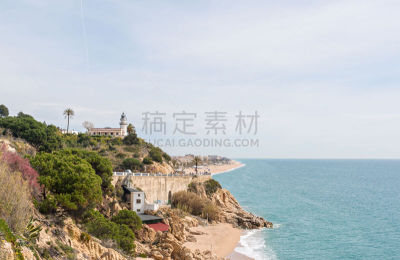 西班牙,海岸线,勇气,赫罗纳,陡峭海岸,水平画幅,无人,夏天,户外,太平洋海岸山脉