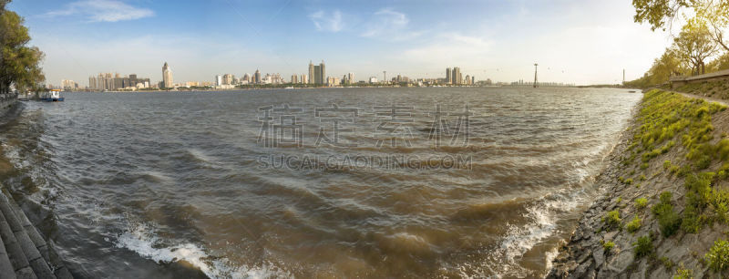 松花江,阳光岛,水,水平画幅,无人,运河,货运,哈尔滨,夏天,时间