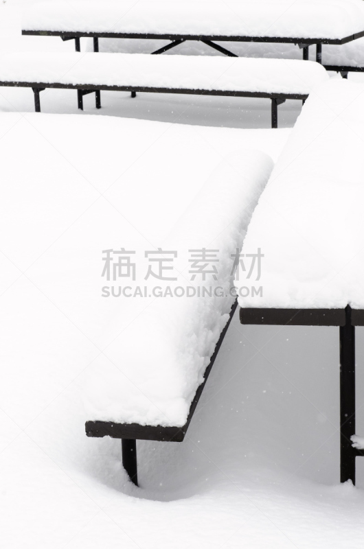 冬天,垂直画幅,野餐桌,公园,长椅,形状,雪,无人,纯净,几何形状