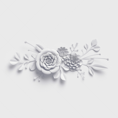 3d rendering, white paper flowers background, isolated botanical clip art, bridal bouquet, wedding wall decoration, floral border