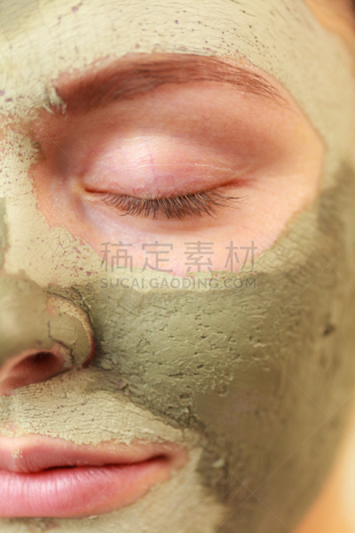 人的脸部,泥,女人,绿色,面罩,粘土,泥疗法,垂直画幅,健康,干净