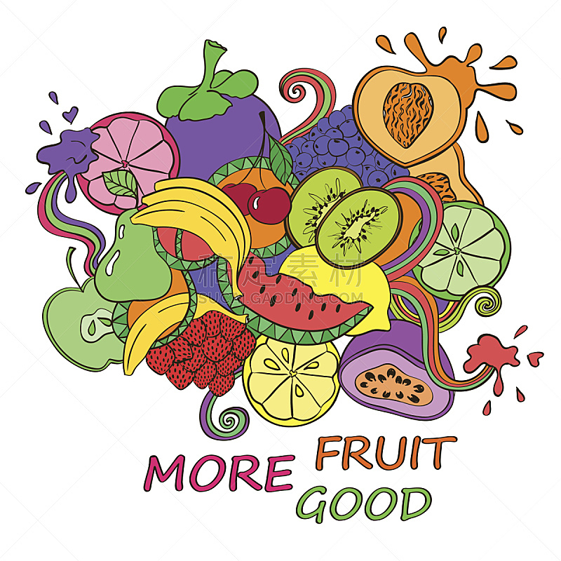 迷幻色,背景,水果,多色的,素食,绘画插图,果汁,夏天,橙子,柠檬