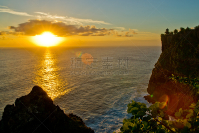 巴厘岛,乌鲁瓦度,悬崖,水平画幅,无人,户外,海洋,印度尼西亚,镜头眩光,日落