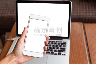 技术,商务,概念,手机,笔记本电脑,智慧,手牵手,白色背景,商品,摄影
