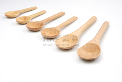 分离着色,木匙,白色背景,搅棒,长柄勺,倾斜视角,褐色,新的,水平画幅,无人