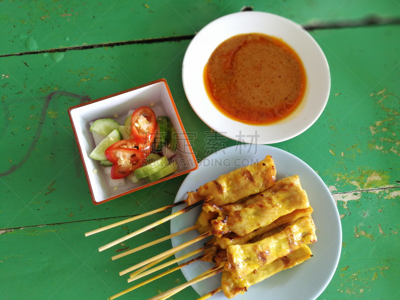 沙嗲,泰国,猪肉,格子烤肉,水平画幅,档案,开胃品,膳食,西红柿,肉