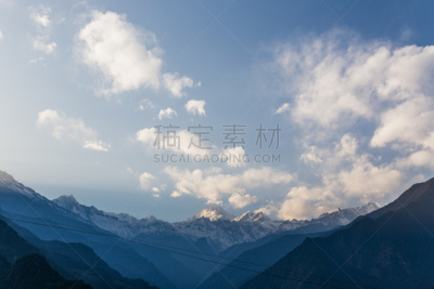 干城章嘉峰,锡金,印度,山,视角,黄昏,在上面,北,绿色