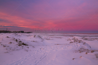 埃文斯顿,海岸线,天空,雪,湖,北美,白色,海滩,冬天,黎明
