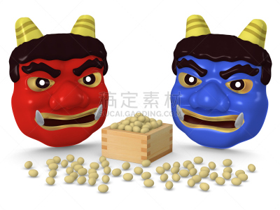 节分,绘画插图,传统,日本,豆,魔鬼,三维图形,面具,艺术,水平画幅