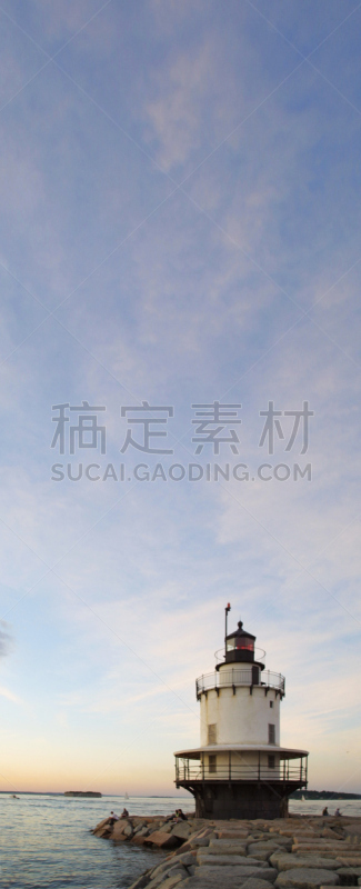 灯塔楼,春天,锐角,波特兰,卡斯柯海湾,垂直画幅,天空,无人,全景,缅因州