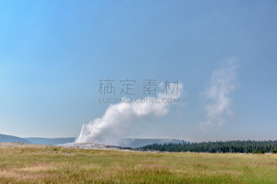 老忠实喷泉,自然,水,天空,黄石公园,美国西部,美国,水平画幅,蓝色,怀俄明