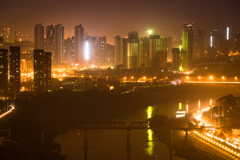 在之间,都市风景,夜晚,航拍视角,汉口,汉江,湖北省,暗色,照明设备,交通预览效果