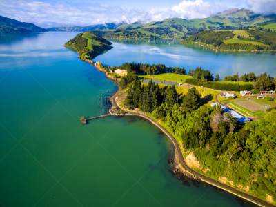 航拍视角,akaroa,水,天空,美,水平画幅,云,无人,海港,班克斯半岛
