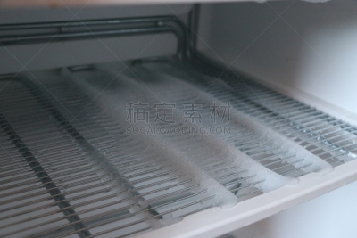 雪,架子,开着的,冰柜,冰箱,冰,冻结的,门,覆盖,融化