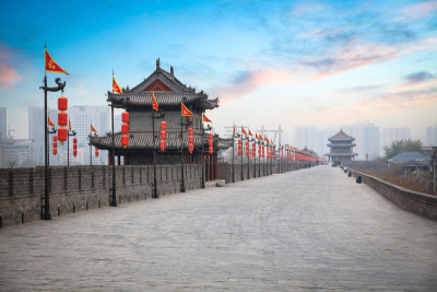 西安,过去,黄昏,陕西省,围墙,灯笼,水平画幅,旅行者,户外,著名景点