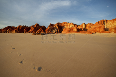 沙子,脚印,天空,西澳大利亚,cape leveque,水平画幅,无人,月亮,海岸地形,偏远的