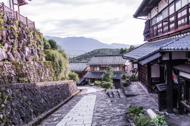 长野县,古典式,城镇,街道,日本,建筑体,水平画幅,传统,古老的,旅行者