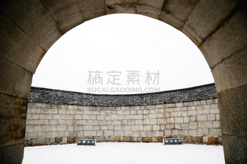 传统,韩国,冬天,水原,朝鲜半岛,华城市,建筑,美,水平画幅,雪