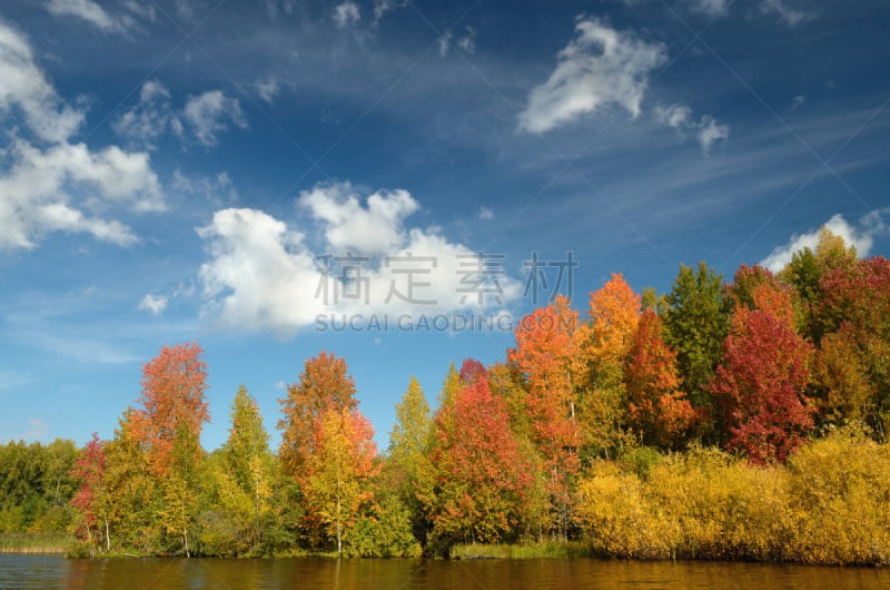 天空,湖,云景,秋天,色彩鲜艳,卷云,森林,河流,水,水平画幅