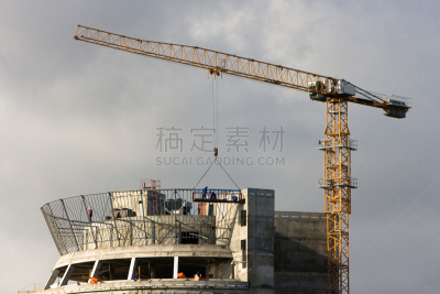 起重机,建筑业,高大的,天空,重的,水平画幅,提举,无人,夏天,户外