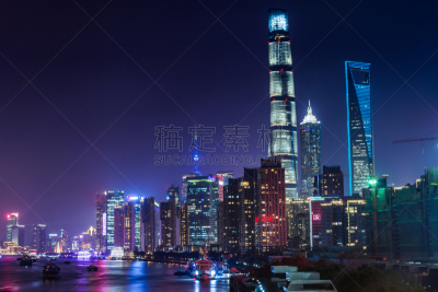 上海,夜晚,自然美,滨水,霓虹灯,办公室,水,美,水平画幅,无人